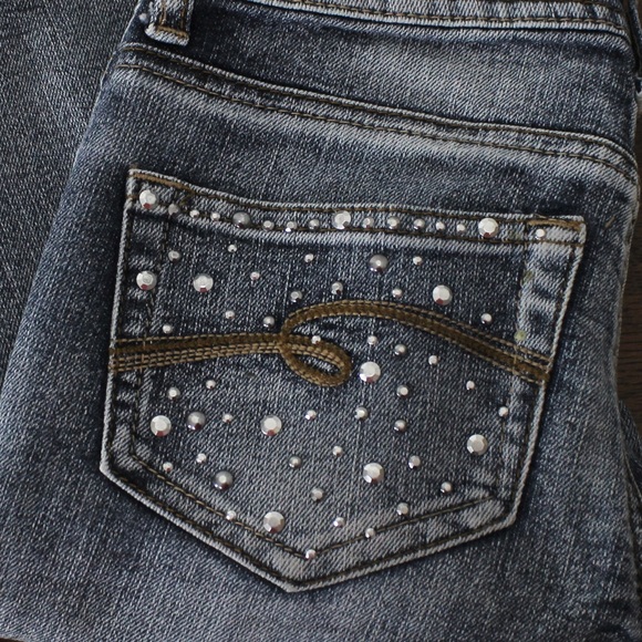 JUSTICE Distressed Bling Rhinestone Faded Blue Jeans 10R - Picture 3 of 10